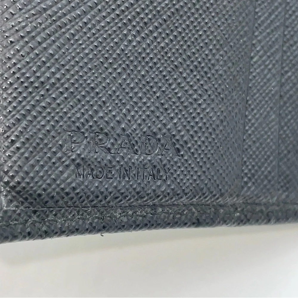 Prada Triangle Logo Saffiano Leather Black Bifold Wallet W/Box Authentic